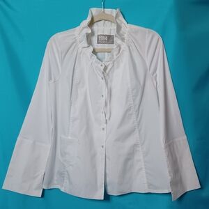 Annette Gortz Women's White Button Down Drawstring Neck Top. Size 38 (M)